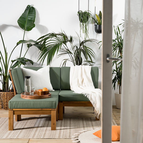 Loungehocker LEXI - Webstoff / Akazie massiv - Helles Olivgrün