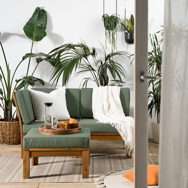 Loungehocker LEXI - Webstoff / Akazie massiv - Helles Olivgrün