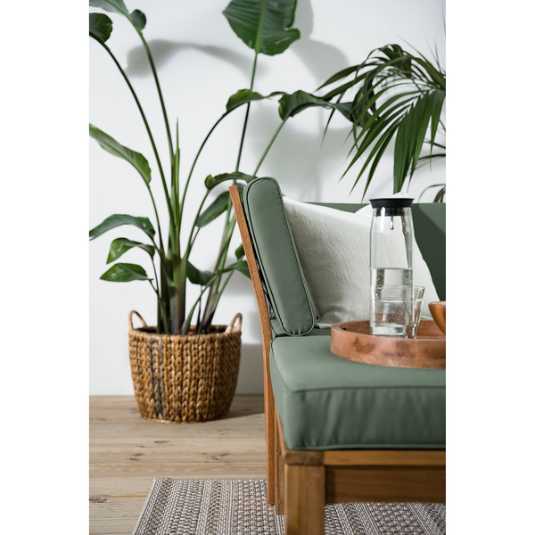 Loungehocker LEXI - Webstoff / Akazie massiv - Helles Olivgrün