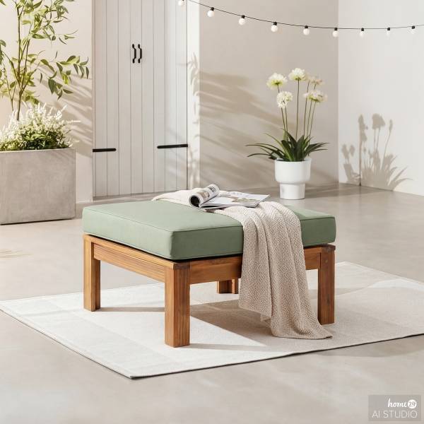 Loungehocker LEXI - Webstoff / Akazie massiv - Helles Olivgrün