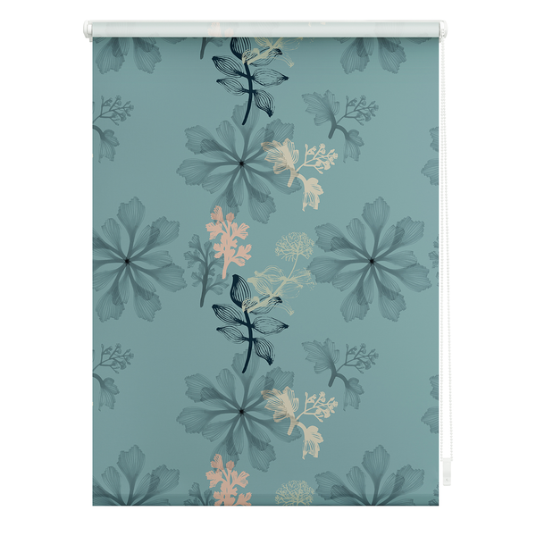 Klemmfix Verdunklungsrollo Aqua Floral - Polyester - Blau - 45 x 150 cm