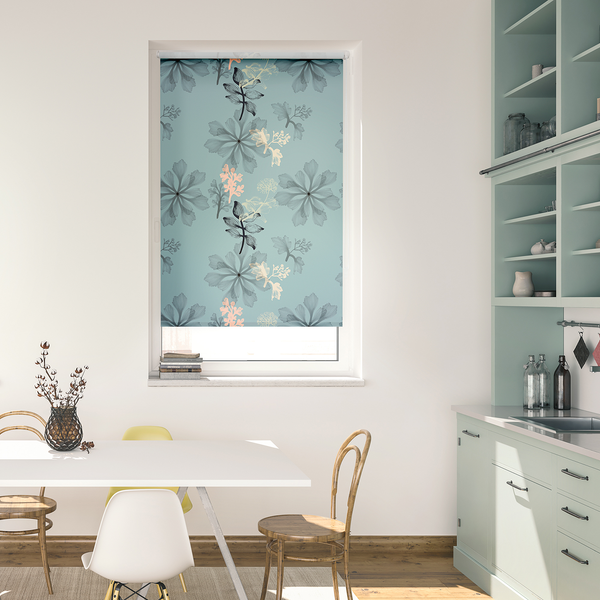 Klemmfix Verdunklungsrollo Aqua Floral - Polyester - Blau - 45 x 150 cm