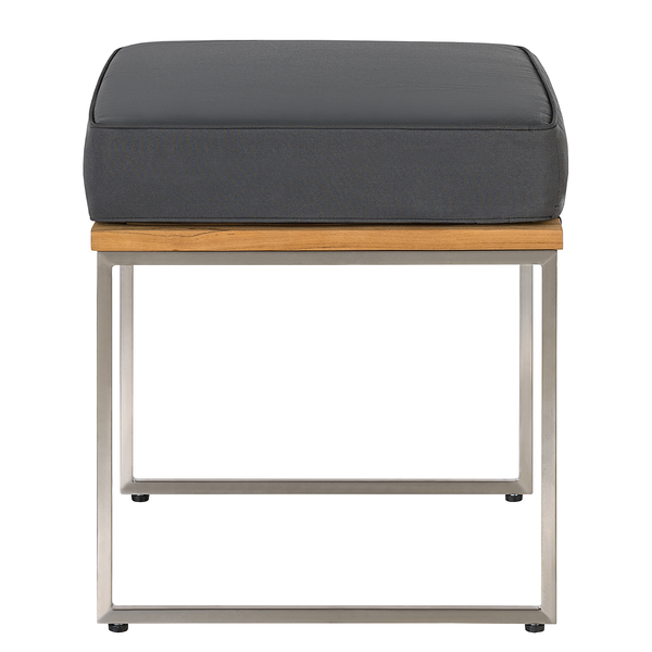 Gartenhocker Cipressa Teak & Edelstahl - Webstoff / Teak massiv - Grau / Braun