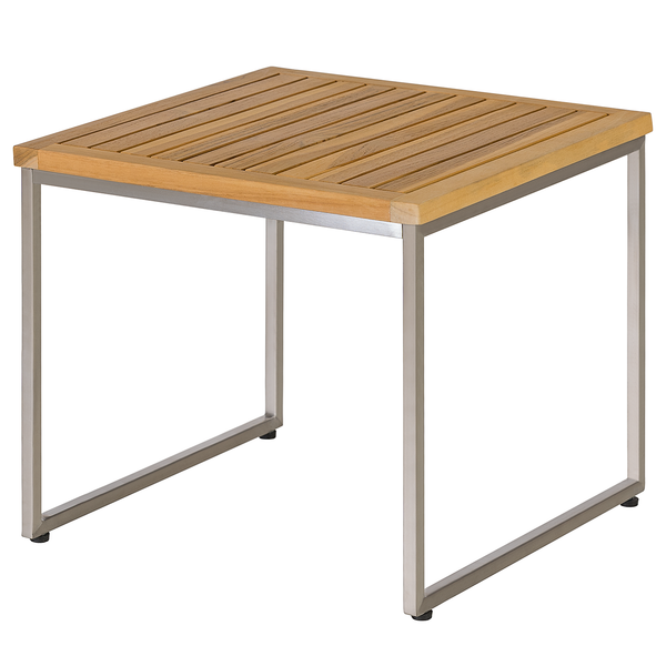 Gartenhocker Cipressa Teak & Edelstahl - Webstoff / Teak massiv - Grau / Braun