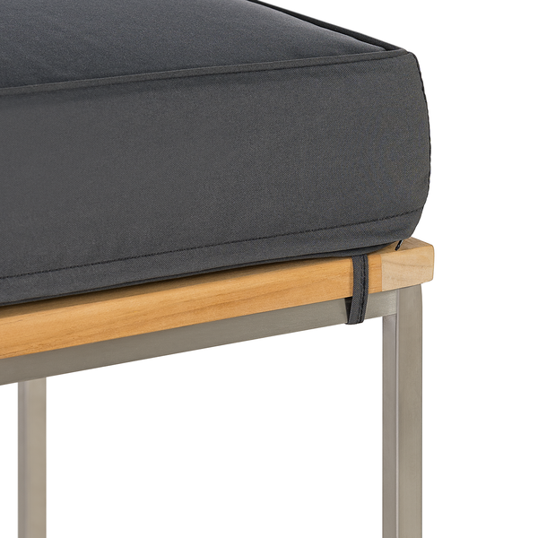 Gartenhocker Cipressa Teak & Edelstahl - Webstoff / Teak massiv - Grau / Braun