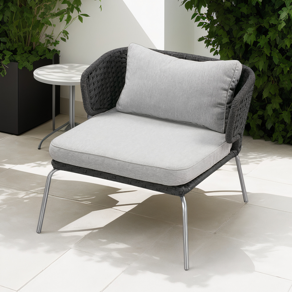 Designer Loungesessel Desha - Polyester / Edelstahl - Schwarz / Grau