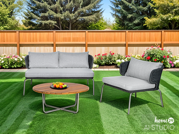 Designer Loungesessel Desha - Polyester / Edelstahl - Schwarz / Grau