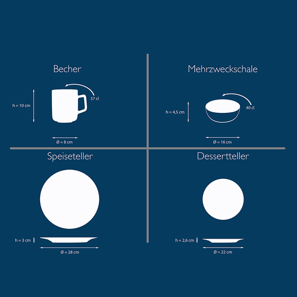 Kombiservice uno BLACK (16-tlg.) - Steingut - Schwarz