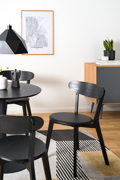 Esszimmerstuhl Bogmoor (2er-Set) - Kunstleder / Esche massiv - Schwarz