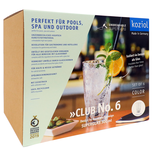 Superglas Club No. 6 (6er-Set) - Kunststoff - 0,3L - Grau