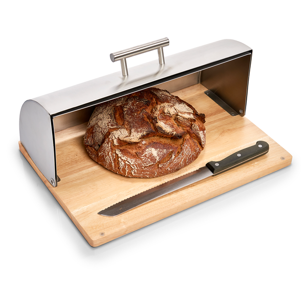 Brotkasten Zobi - Gummibaum - silber - 39,5 x 28 x 16