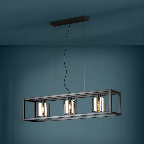 Pendelleuchte Brisling - Rauchglas / Stahl - 3-flammig