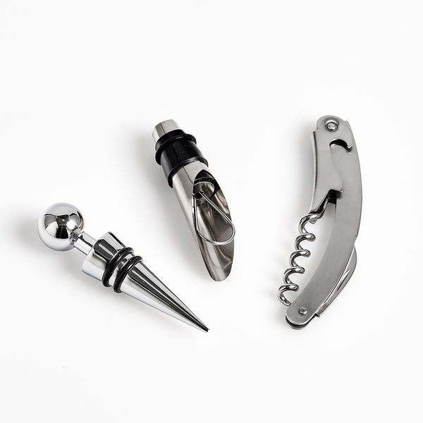 Wein-Set Owara (4-tlg.) - Edelstahl - silber - 10 x 27,8 x 3