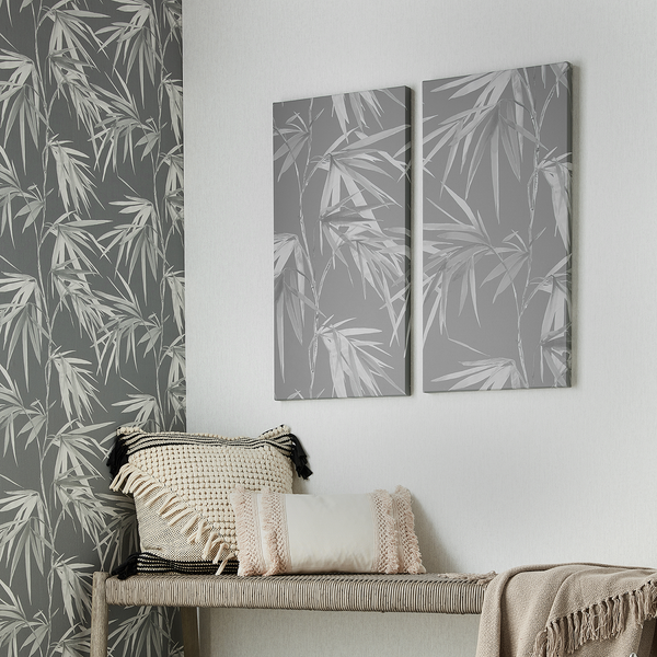 Bild Bamboo Blooms - Leinwand / MDF - Grau