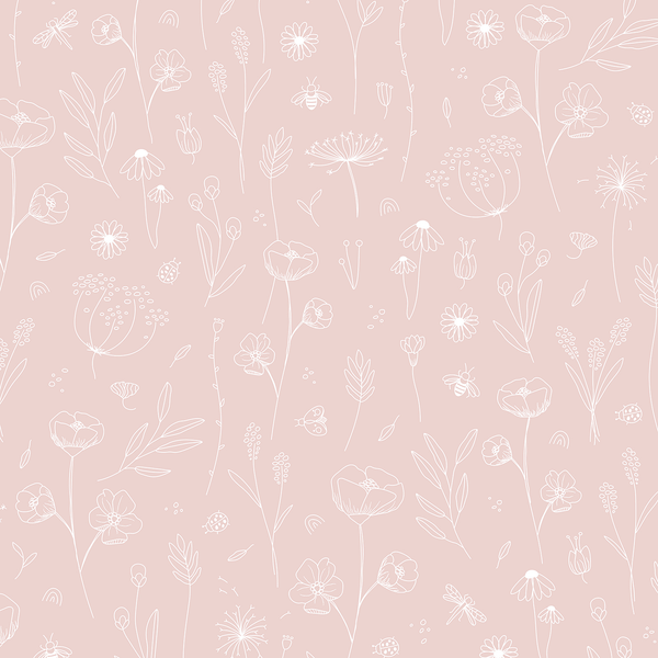 Tapete Pink Wild Flowers - Vlies - Pink / Weiß