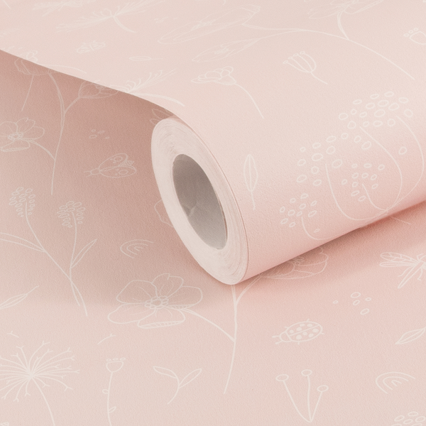 Tapete Pink Wild Flowers - Vlies - Pink / Weiß