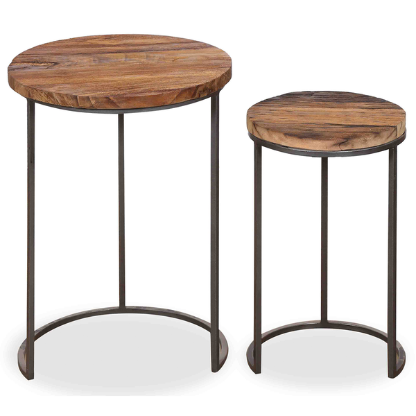 Beistelltisch Leus (2er-Set) - Mango massiv / Metall - Mango / Schwarz