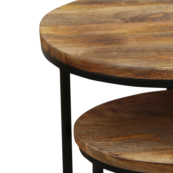 Beistelltisch Leus (2er-Set) - Mango massiv / Metall - Mango / Schwarz