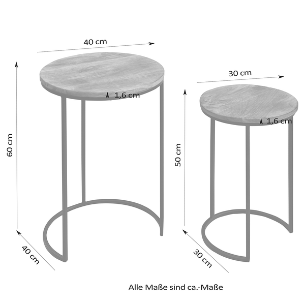 Beistelltisch Leus (2er-Set) - Mango massiv / Metall - Mango / Schwarz