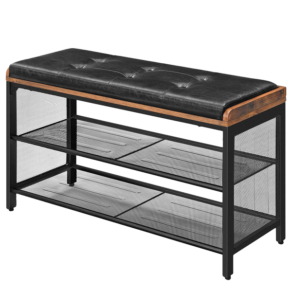 Schuhbank Buxhall - Kunstleder / Metall - Schwarz / Braun