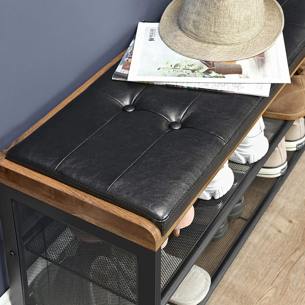 Schuhbank Buxhall - Kunstleder / Metall - Schwarz / Braun