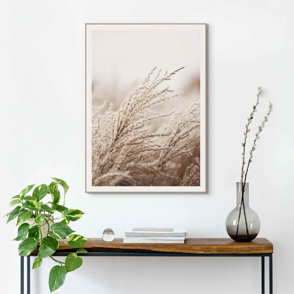 Gerahmtes Bild Strand Meer Dünen - Print in Holzrahmen - Beige