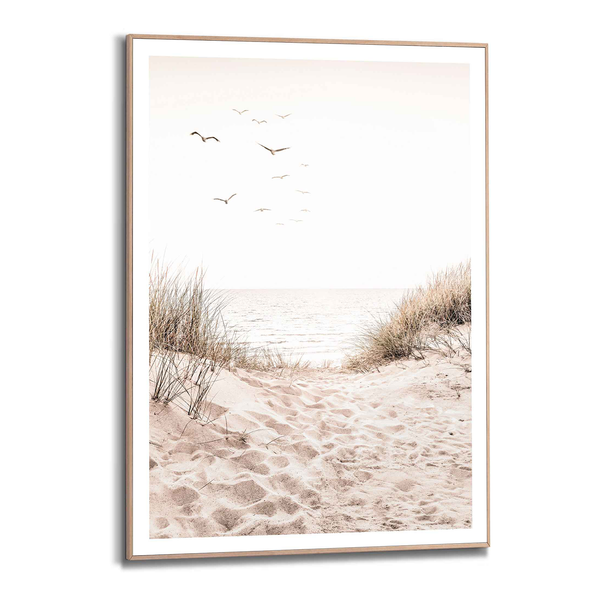 Gerahmtes Bild Dünen Strand - Print in Holzrahmen - Beige