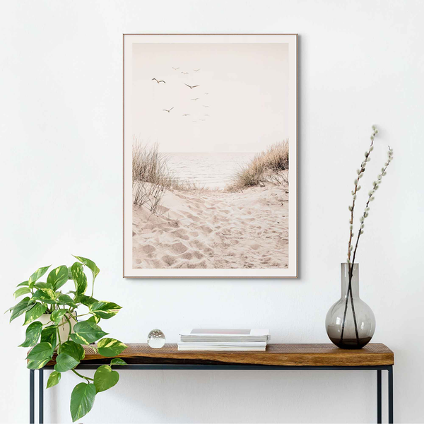 Gerahmtes Bild Dünen Strand - Print in Holzrahmen - Beige