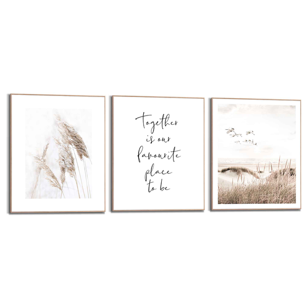 Wandbilder Set Zusammen (3-tlg.) - Print in Holzrahmen - Beige