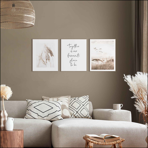 Wandbilder Set Zusammen (3-tlg.) - Print in Holzrahmen - Beige