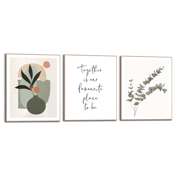 Wandbilder Set Trendy (3-tlg.) - Print in Holzrahmen - Beige