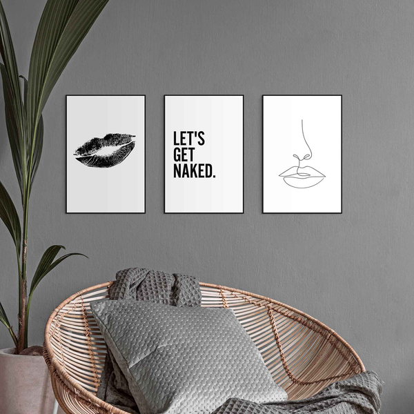 Wandbilder Set Frau Trendy (3-tlg.) - Print in Holzrahmen - Schwarz