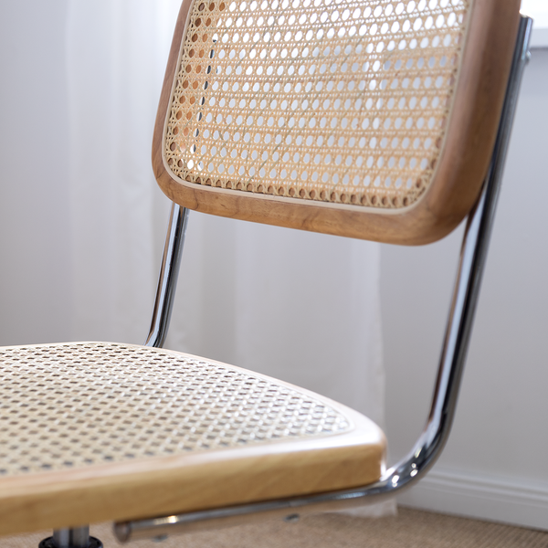 Bürostuhl Ramon - Rattan / Buche massiv / Stahl - Beige / Buche / Chrom