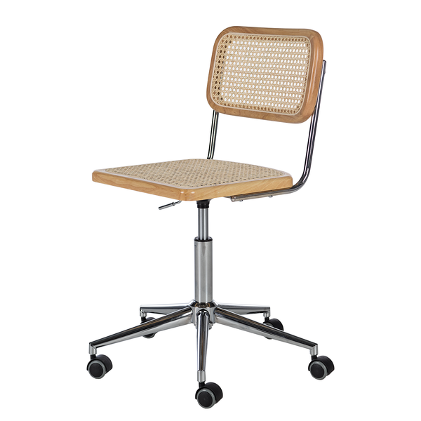Bürostuhl Ramon - Rattan / Buche massiv / Stahl - Beige / Buche / Chrom