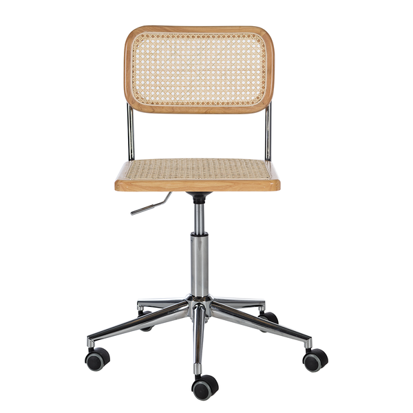 Bürostuhl Ramon - Rattan / Buche massiv / Stahl - Beige / Buche / Chrom