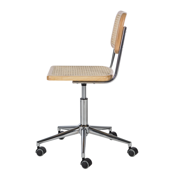 Bürostuhl Ramon - Rattan / Buche massiv / Stahl - Beige / Buche / Chrom