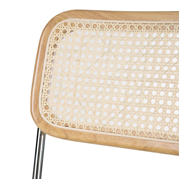 Bürostuhl Ramon - Rattan / Buche massiv / Stahl - Beige / Buche / Chrom