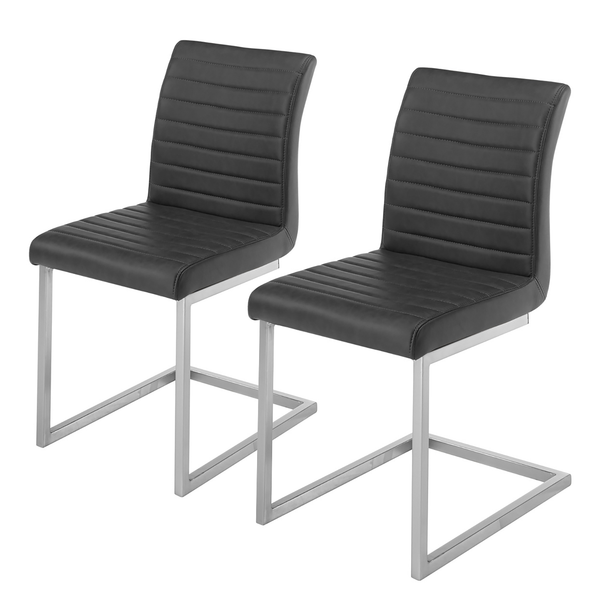 Freischwinger Finga I (2er-Set) - Vintage Kunstleder Kasai: Grau - Edelstahl