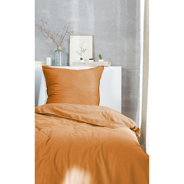 Renforce-Bettwäsche Stonewashed Pure - Baumwolle - Currygelb - 135 x 200 cm + Kissen 80 x 80 cm - 2-teilig