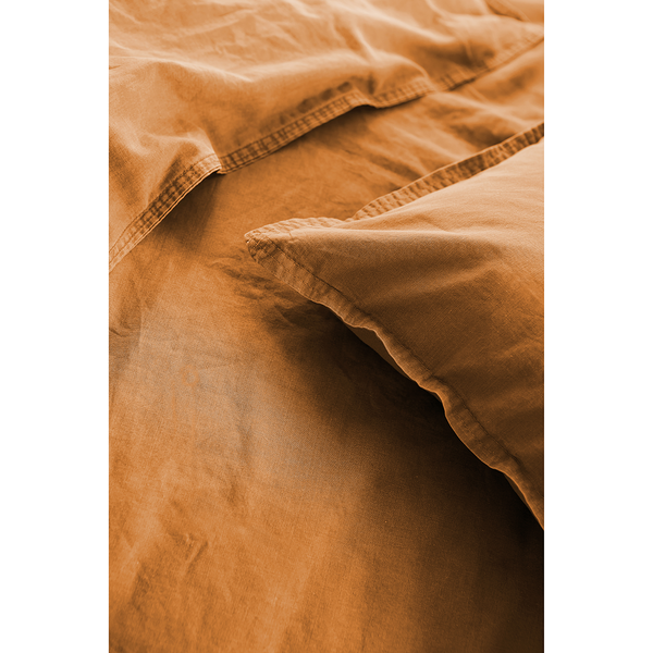 Renforce-Bettwäsche Stonewashed Pure - Baumwolle - Currygelb - 135 x 200 cm + Kissen 80 x 80 cm - 2-teilig