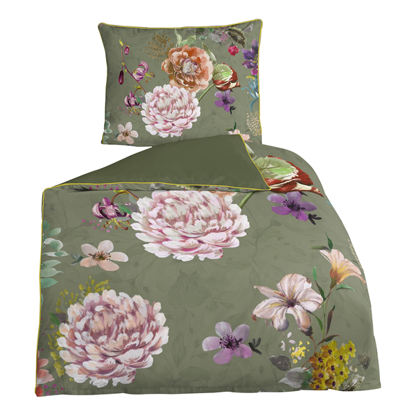 Bettwäsche Parma - Organic Baumwolle - Satin - Multi - Olivgrün - 155 x 200 cm + Kissen 80 x 80 cm