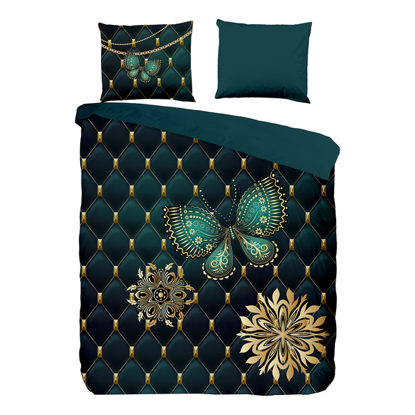 Bettwäsche Lavanya - Microfaser - Petrol - 200 x 200/220 cm + 2 Kissen 70 x 60 cm