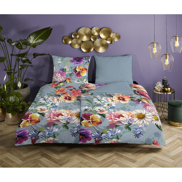 Bettwäsche Novara - Organic Baumwolle -Satin - Grau - 135 x 200 cm + Kissen 80 x 80 cm