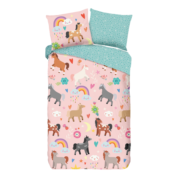 Bettwäsche Horses I - Baumwolle - Multi - 140 x 200/220 cm + Kissen 70 x 60 cm