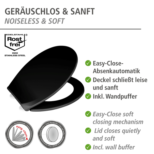 Premium WC-Sitz Kos - Edelstahl / Polypropylen - Schwarz - Schwarz