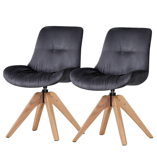 Drehbarer Polsterstuhl Wilbur 2er-Set - Microfaser / Eiche massiv - Anthrazit