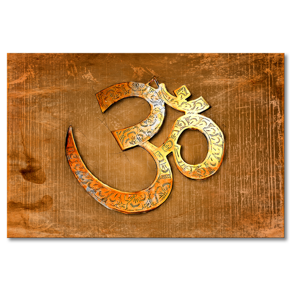 Wandbild Spirit Of OM I - Leinen / Massivholz Fichte - Braun / Orange