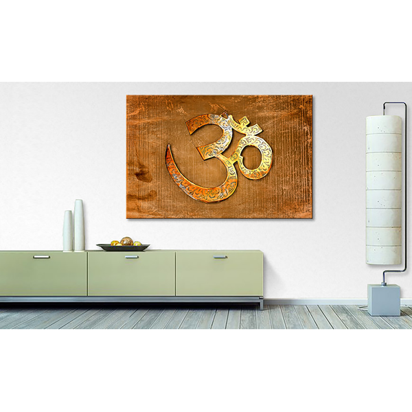 Wandbild Spirit Of OM I - Leinen / Massivholz Fichte - Braun / Orange