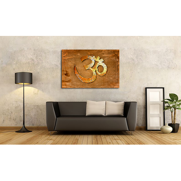 Wandbild Spirit Of OM I - Leinen / Massivholz Fichte - Braun / Orange