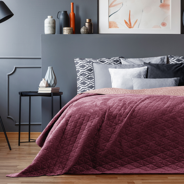 Tagesdecke Aila I - Polyester / Velvet - Rosa / Bordeaux - 200 x 220 cm